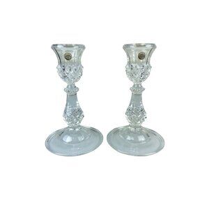 Vintage Cristal d'arques France Faced Pair Genuine Lead Crystal Candlesticks